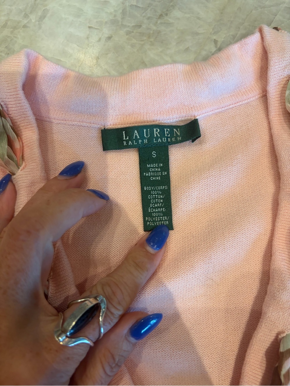 Lauren Ralph Lauren Pink Sleeveless Sweater Top Floral Chiffon Tie Neck Size S - Picture 3 of 4